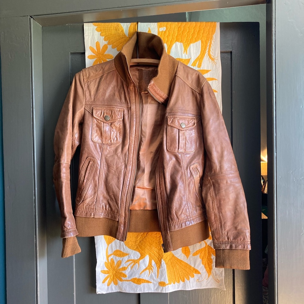 Leather bomber jacket